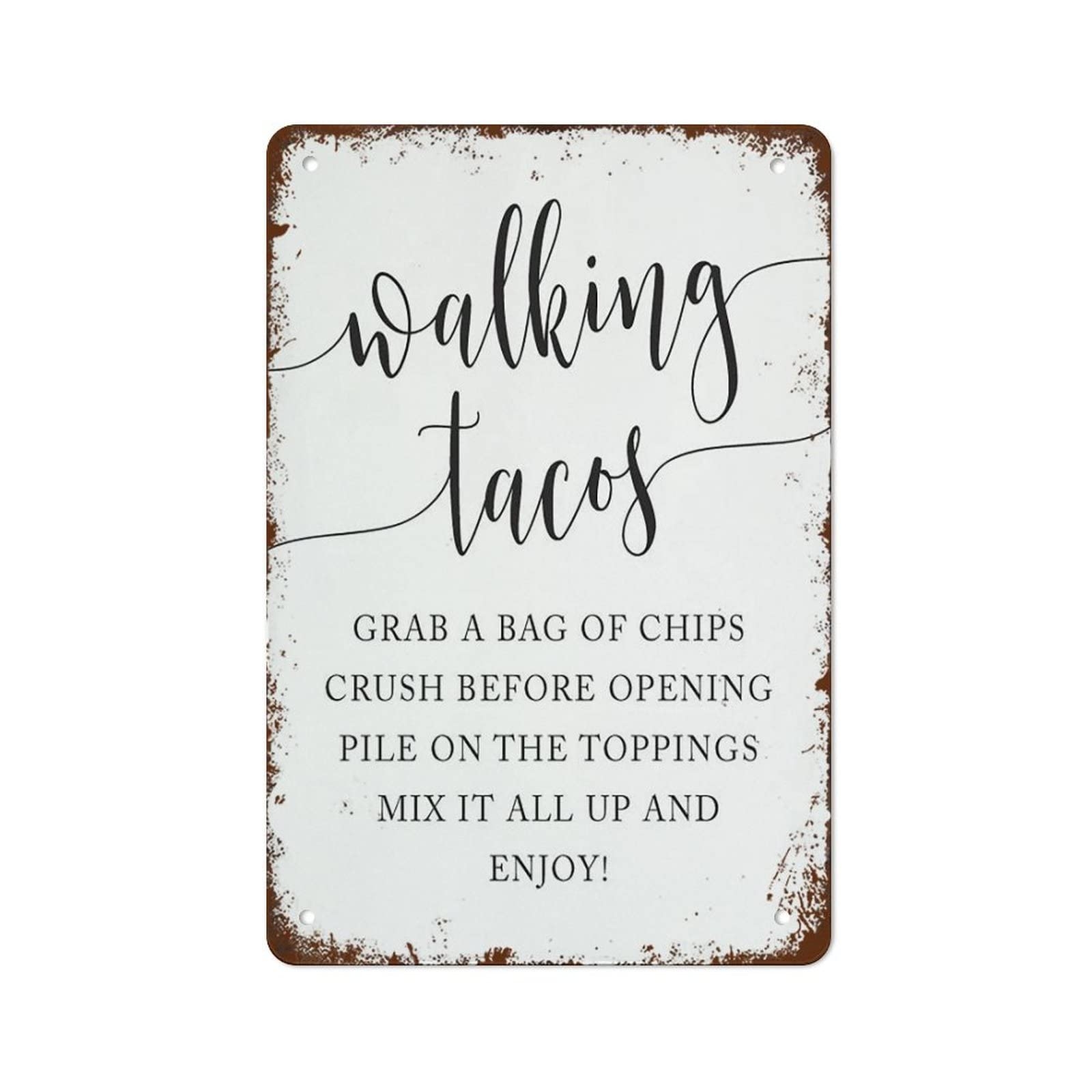 Amazon NAMEY Walking Taco Sign Bachelorette Party Decorations Retro Metal Tin Sign Vintage Wall Decor Funny Decorations For Home Bar Pub Cafe Farm Room Metal Poster 8x12 Inch Sign Gift Posters 