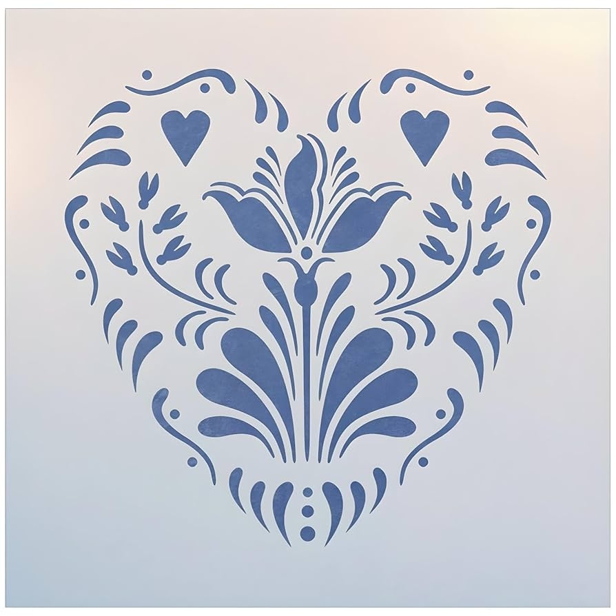 Amazon Rosemaling Heart Tulip 2 Stencil 7 8 X 7 7 Rose painting Scandinavian Decorative Folk Painting Mylar Plastic Stencil The Artful Stencil Handmade Products