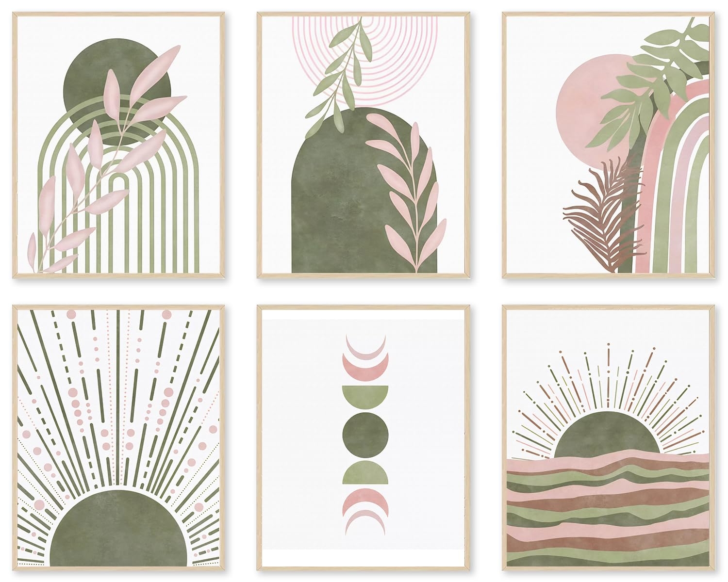 Amazon Sage Green Boho Wall Art Prints Abstract Geometric Boho Wall Decor Leaf Sun Moon Line Rainbow Canvas Art Prints Minimalist Green Boho Room Decor Poster Paintings For Bedroom Gallery Living Room 