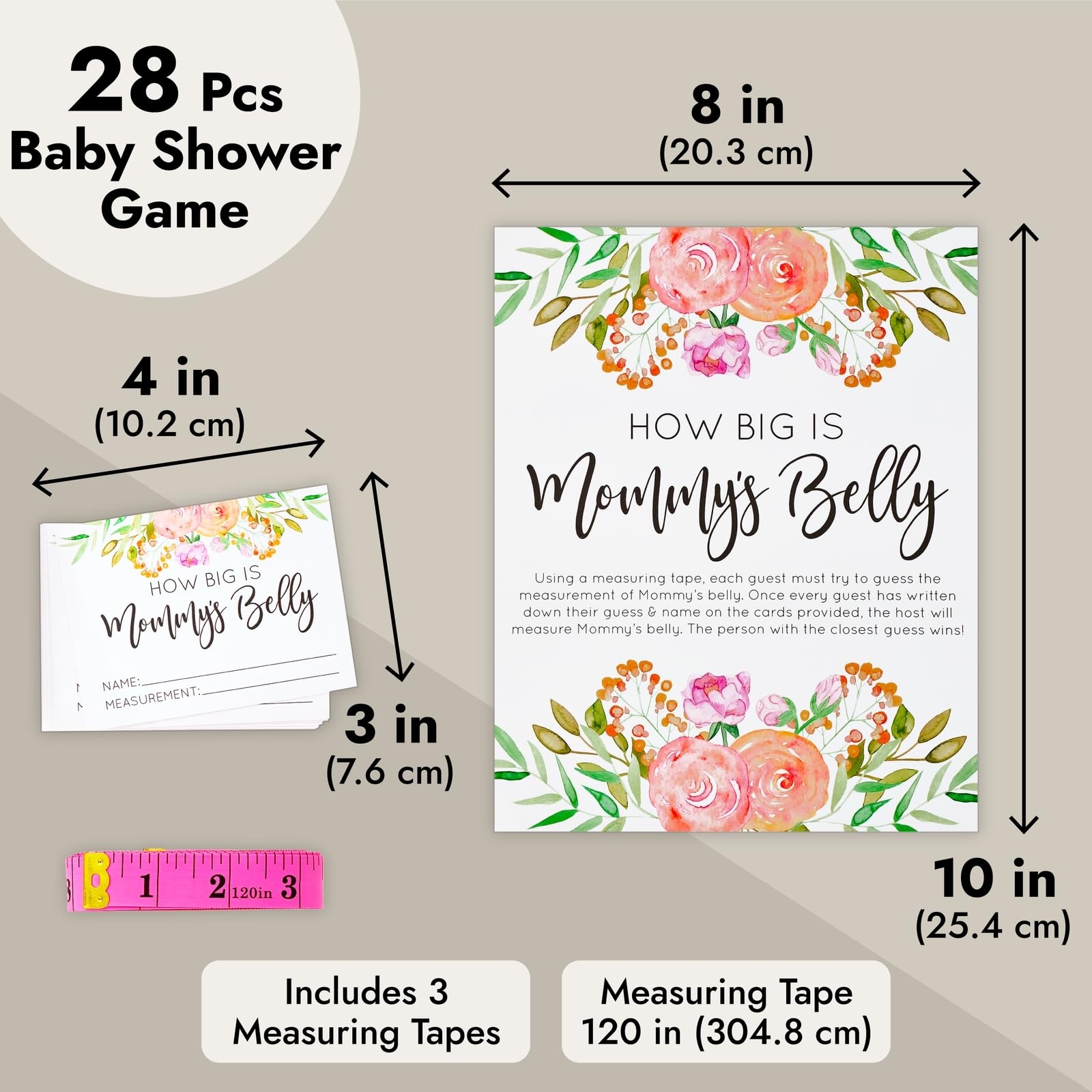 Amazon Sparkle And Bash Baby Shower How Big Is Mommys Belly Game With 24 Cards 3 Pink Measuring Tapes 1 Sign 28 Piece Set Home Kitchen