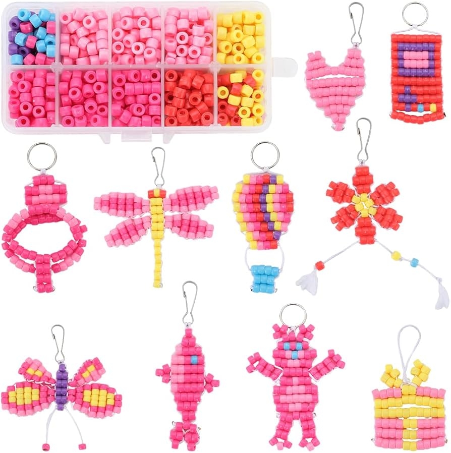 Amazon SUNNYCLUE 1 Box DIY 10 Sets Pony Beads Keychain Kit Bead Animals 6mm Pink Opaque Pony Beads Valentine s Day Beading Heart Butterfly Flower Bear Shamrock Pony Bead Animal Pets Key Chain