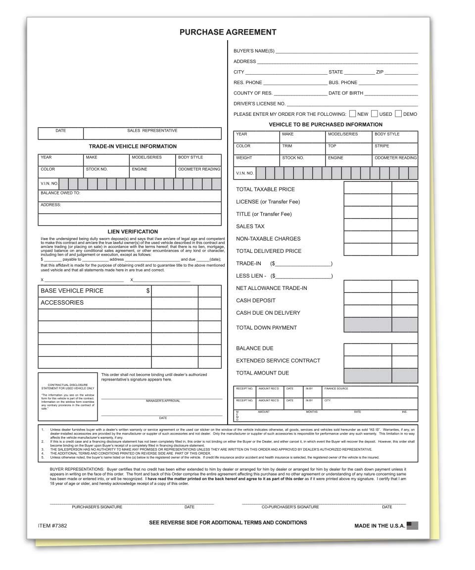 Free Printable Vehicle Purchase Agreement