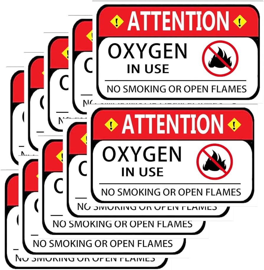 Amazon YOUOK Oxygen In Use Warning Sign Stickers Labels 3 5 Inch Adhesive Flammable Danger No Smoking No Open Flames Caution Labels For Business Indoor And Outdoor 10 Pack Industrial Scientific