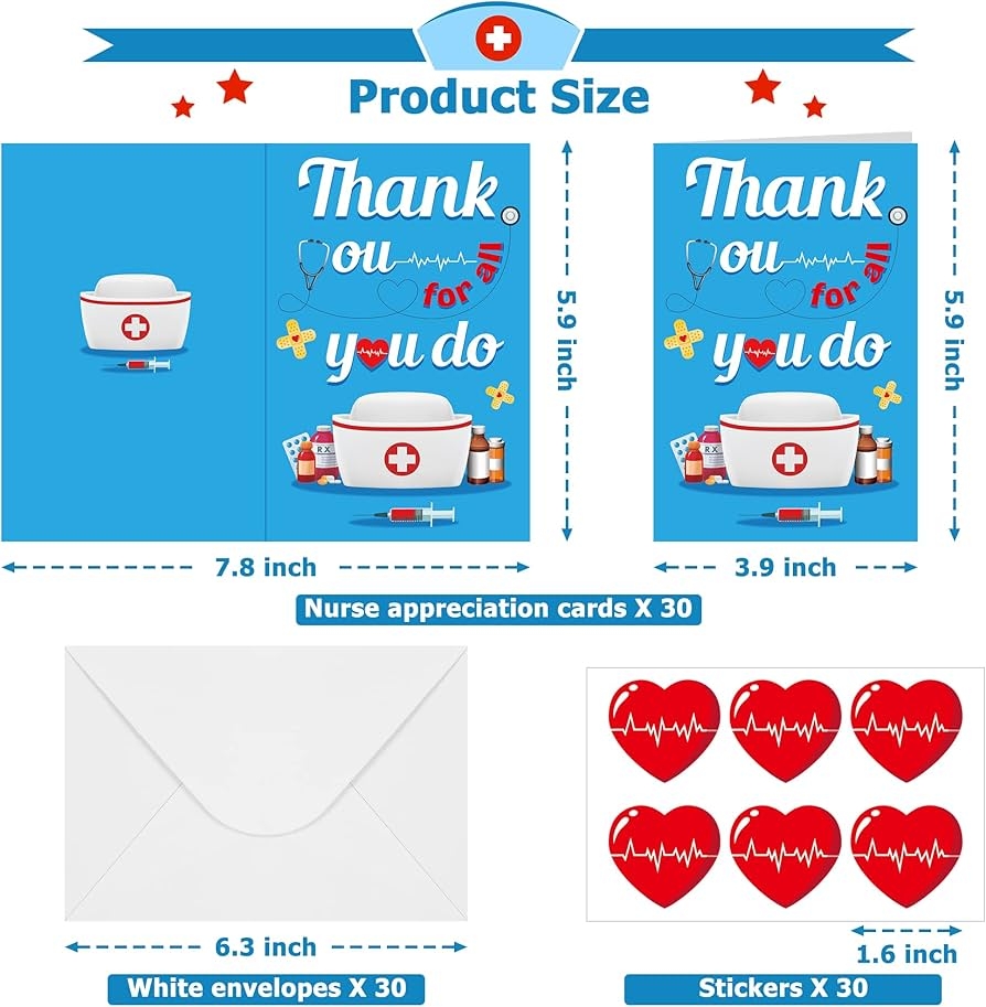 Amazon ZATAYE Nurses Week Bags 65 PCS Thank You Nurse Card Appreciation Nurse Cards With Envelopes And Stickers Nursing Day Cards Accessories Bulk For Nurses Doctors Medical Assistants Healthcare Workers 