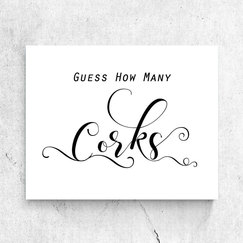 Amazon ZLKAPT Elegant Quotes Guess How Many Corks Sign Bridal Shower Cards Print Wine Themed Bridal Shower Games Sign Bachelorette Party Wine Theme Bridal Shower Guessing Game 8x10 Inches No Frame 