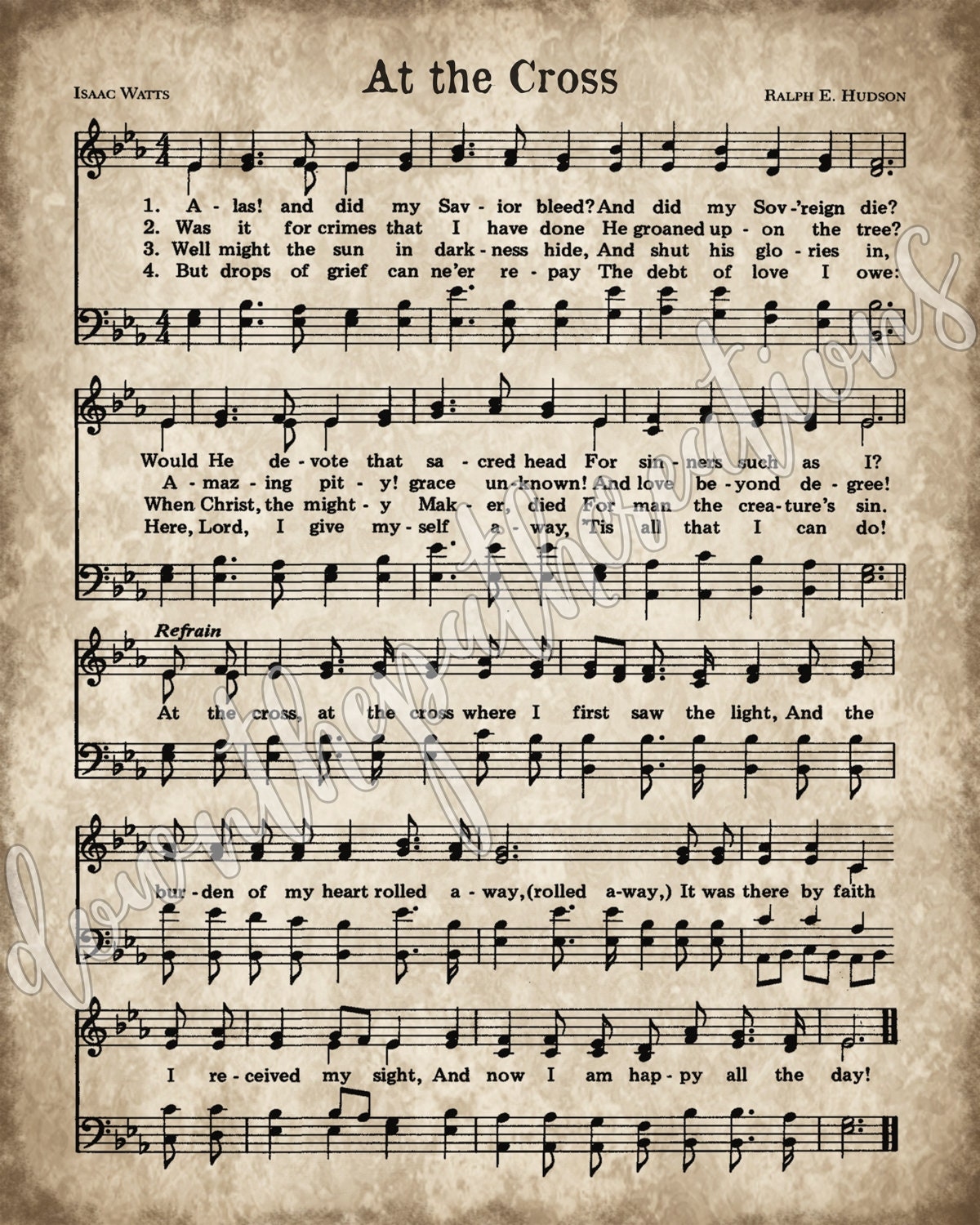 At The Cross Print Hymn Printable Vintage Sheet Music Instant Download Antique Hymn Farmhouse Decor Christian Art Hymnal Page Etsy