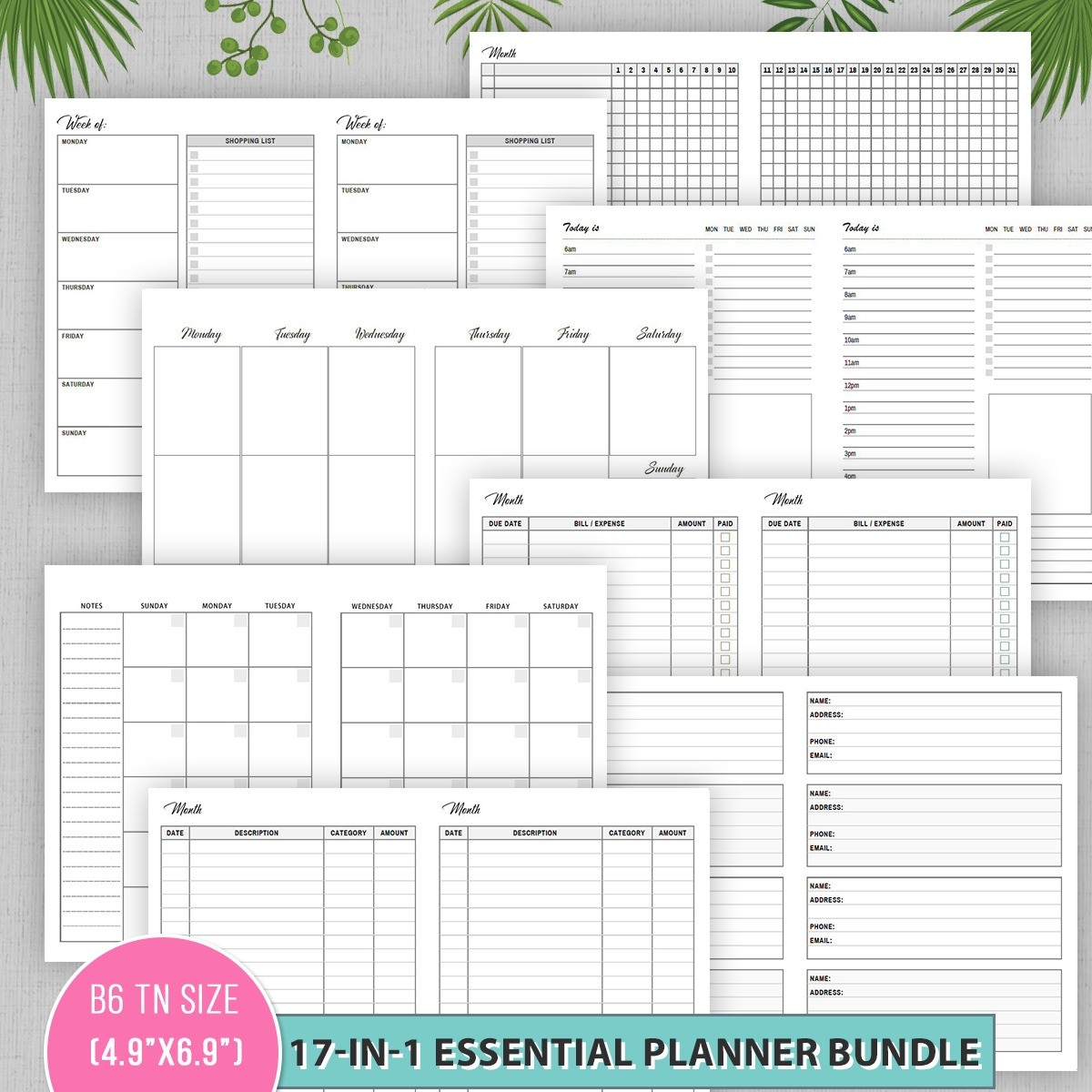 B6 TN Inserts For Lined Notes Paper