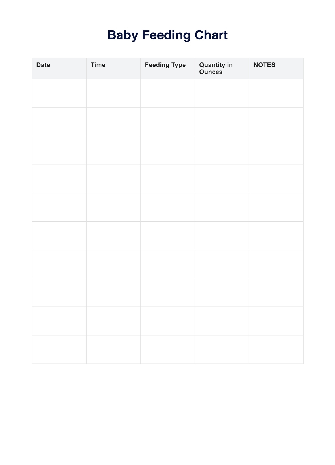 Baby Feeding Chart Example Free PDF Download