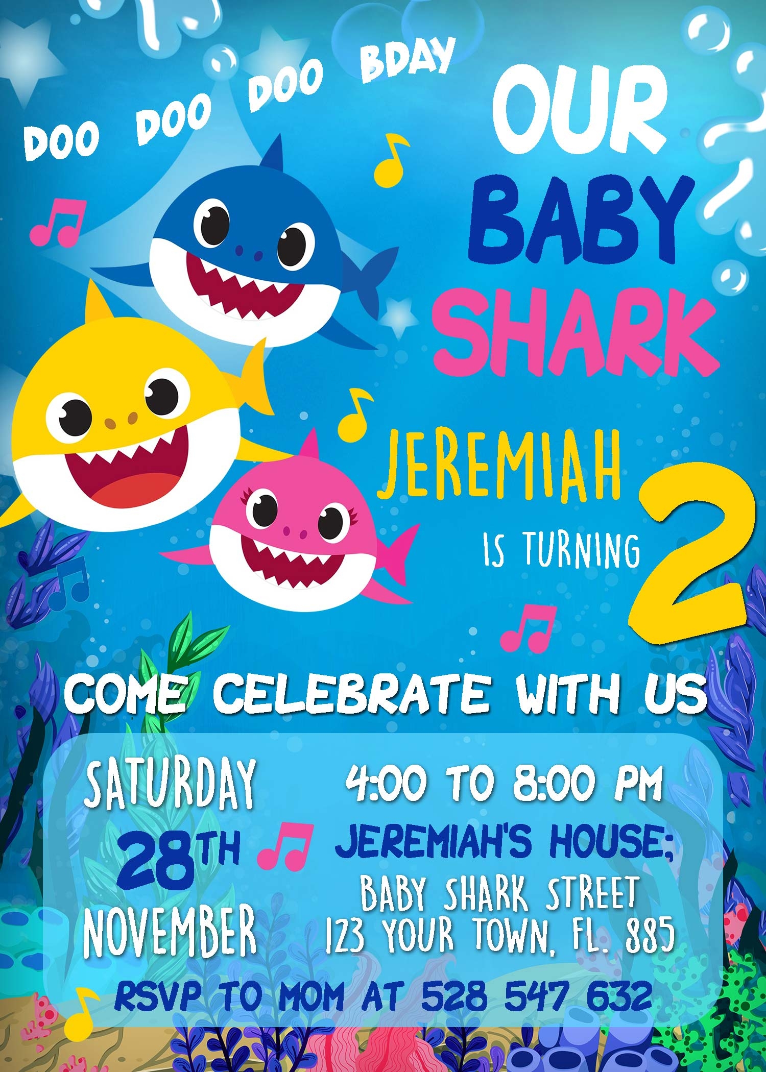 Baby Shark Party Invitation Adorable Invite