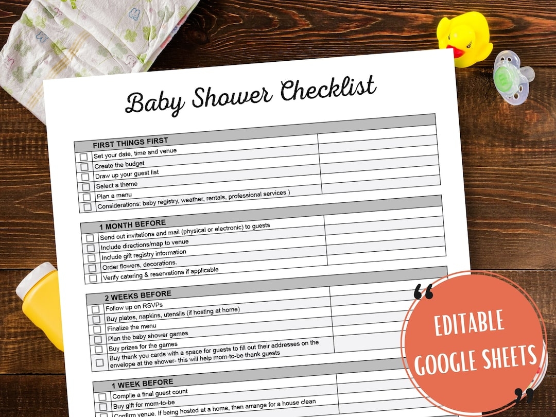 Baby Shower Checklist Editable Google Sheets Template Customizable Baby Shower Spreadsheet Custom Template Baby Shower Planner Printable Etsy