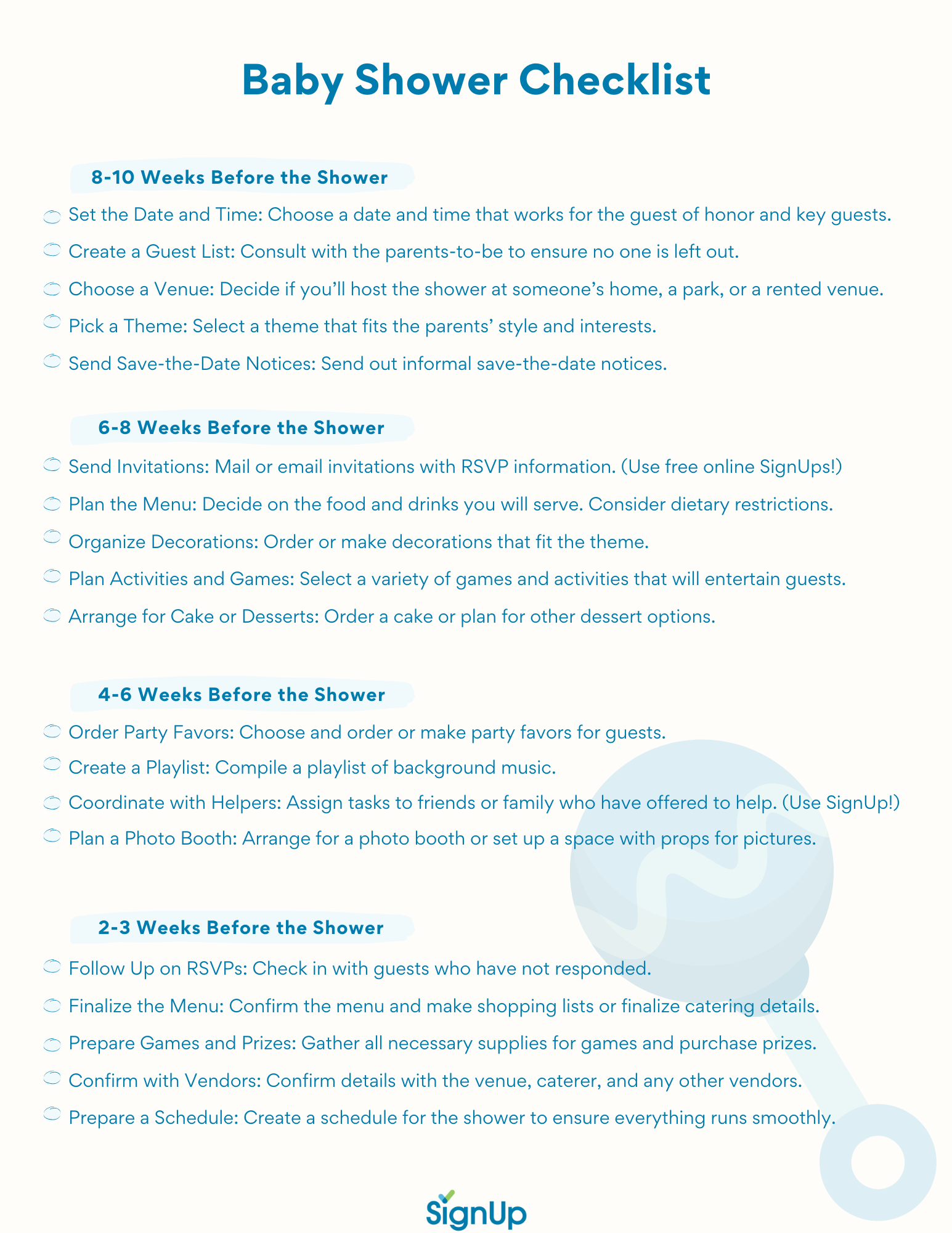 Free Printable Baby Shower Checklist