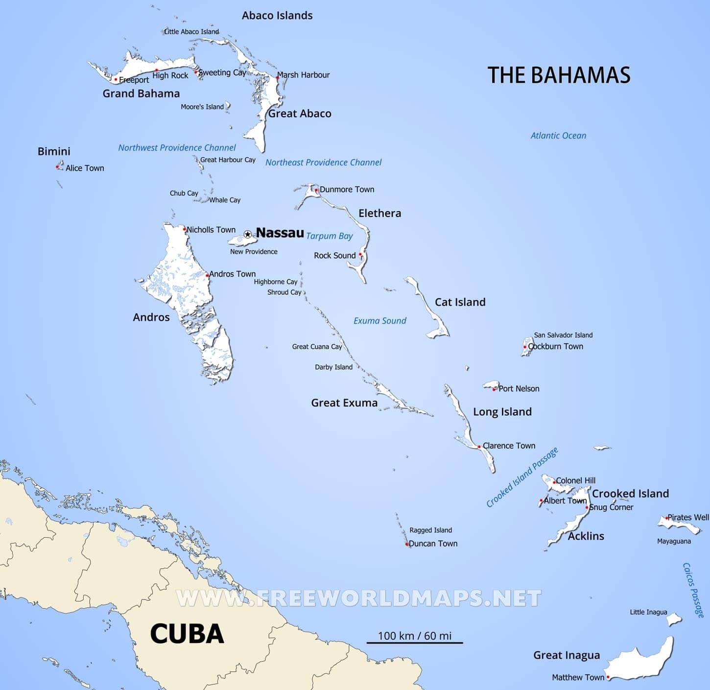 Bahamas Map Geographical Features Of Bahamas Of The Caribbean Freeworldmaps