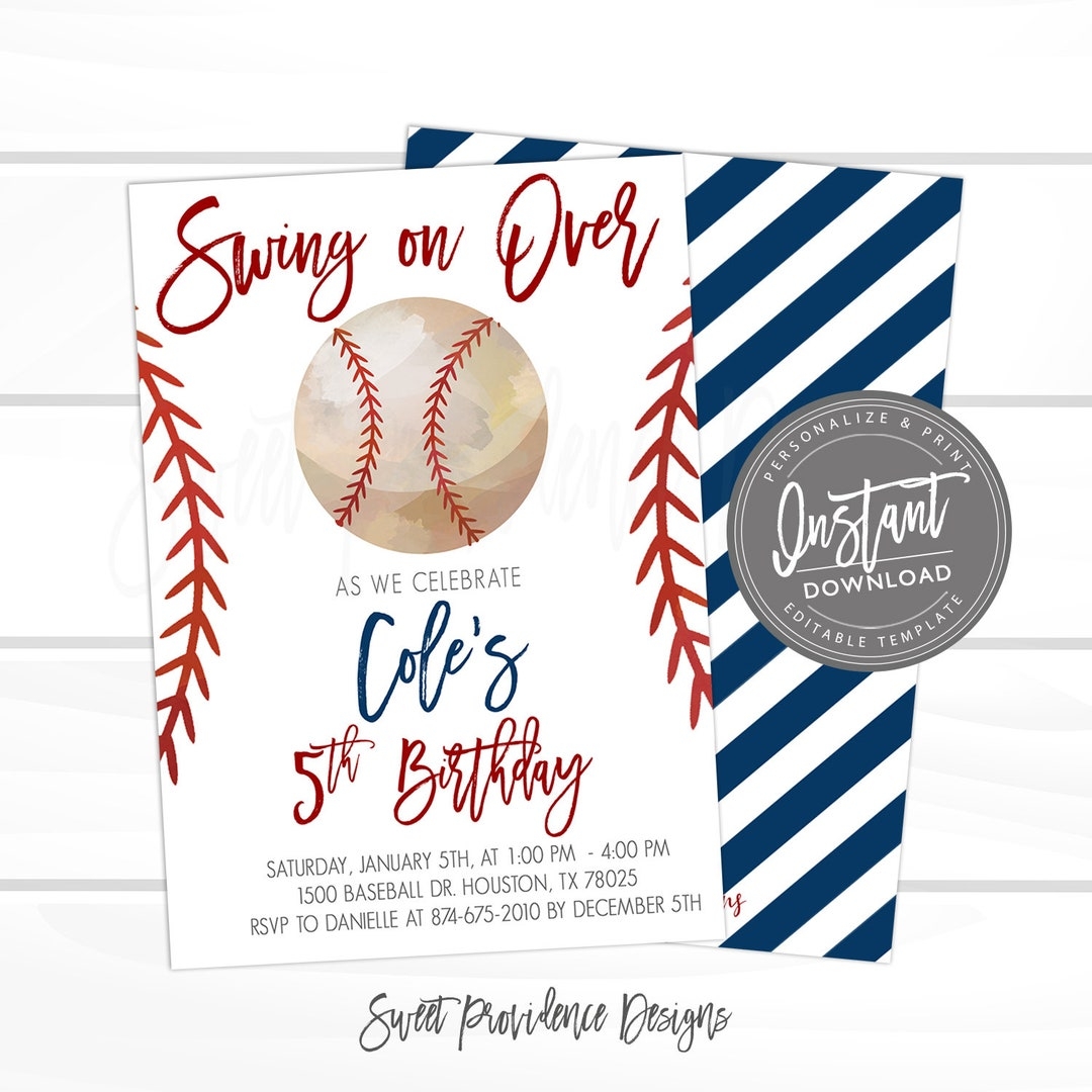 Baseball Birthday Invitation Swing On Over Editable Baseball Team Party Boy Sports Birthday Invitation Printable Instant Access EDIT NOW Etsy