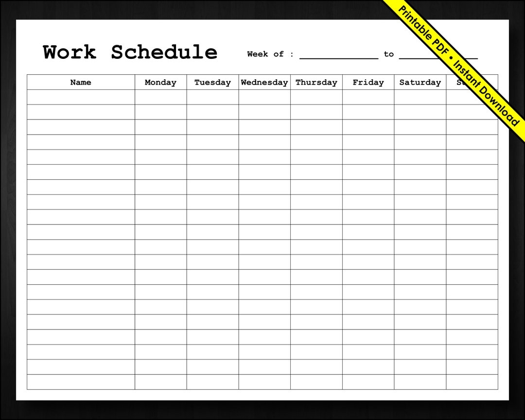 Basic Employee Weekly Work Schedule Weekly Staff Schedule Staff Shifts Employee Hours Time Sheet Instant Download Printable PDF Etsy