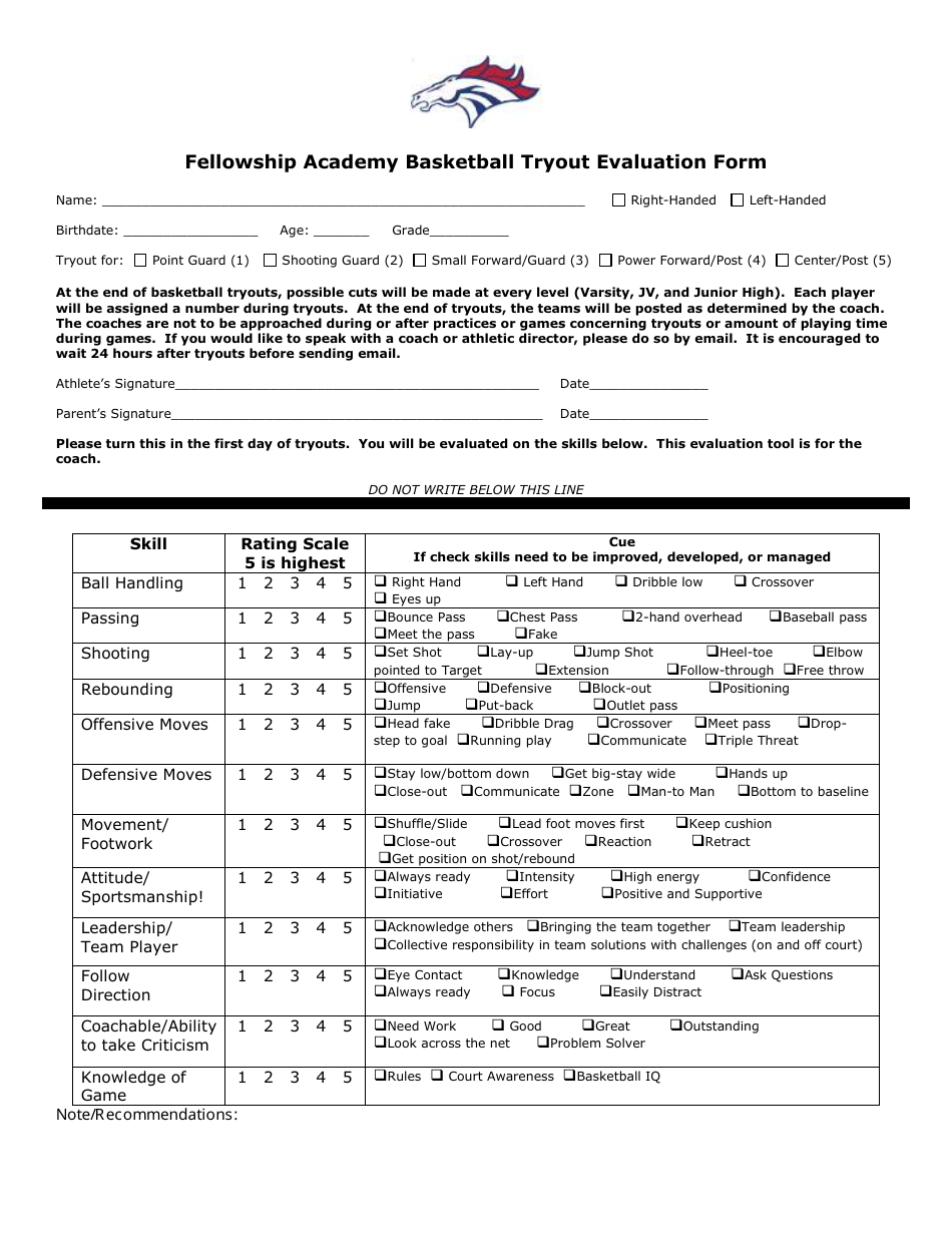 Basketball Tryout Evaluation Form Horse Fill Out Sign Online And Download PDF Templateroller
