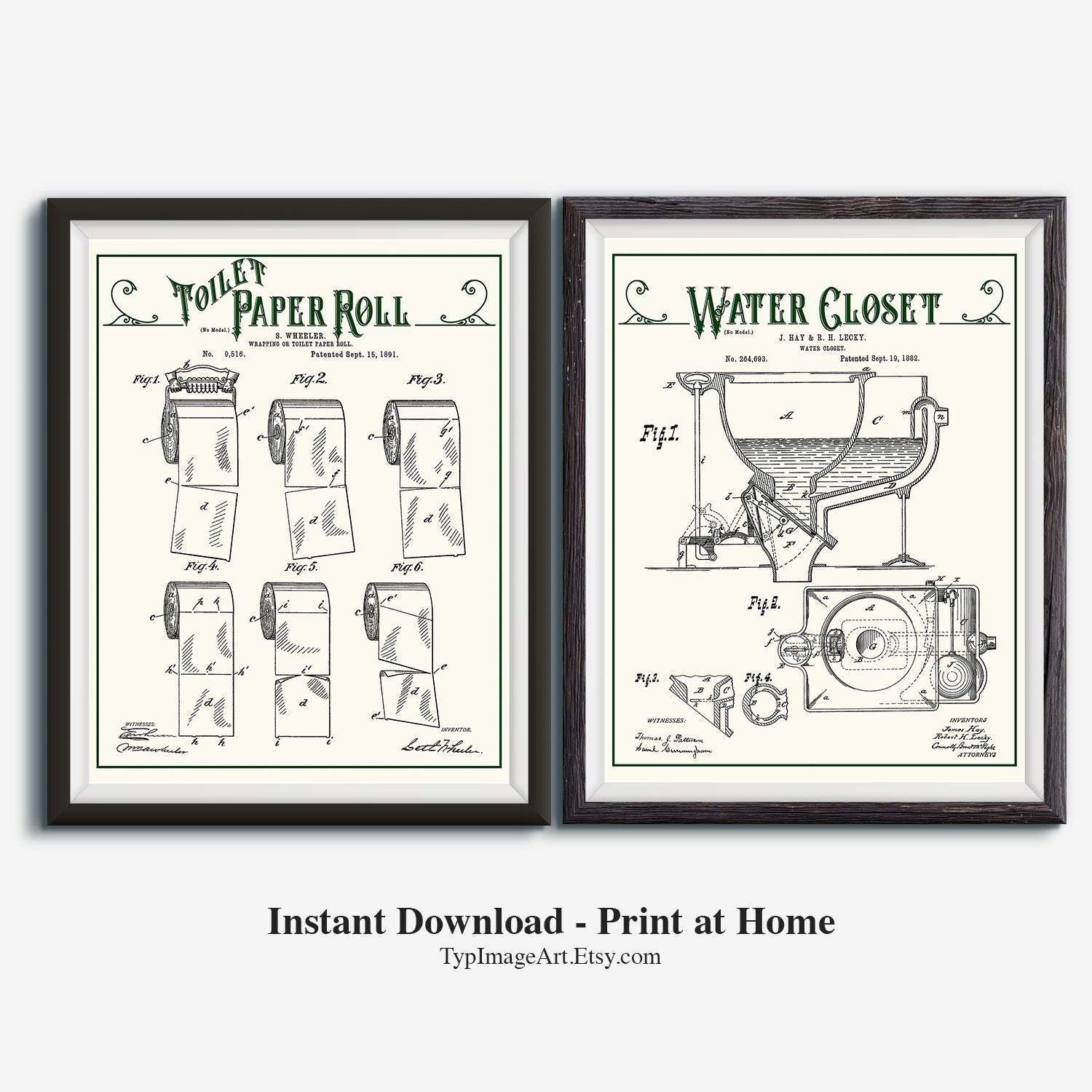 Bathroom Decor Bathroom Art Printable Wall Art Set Print Set Bathroom Wall Art Retro Bathroom Patent Toilet Paper Patent Etsy
