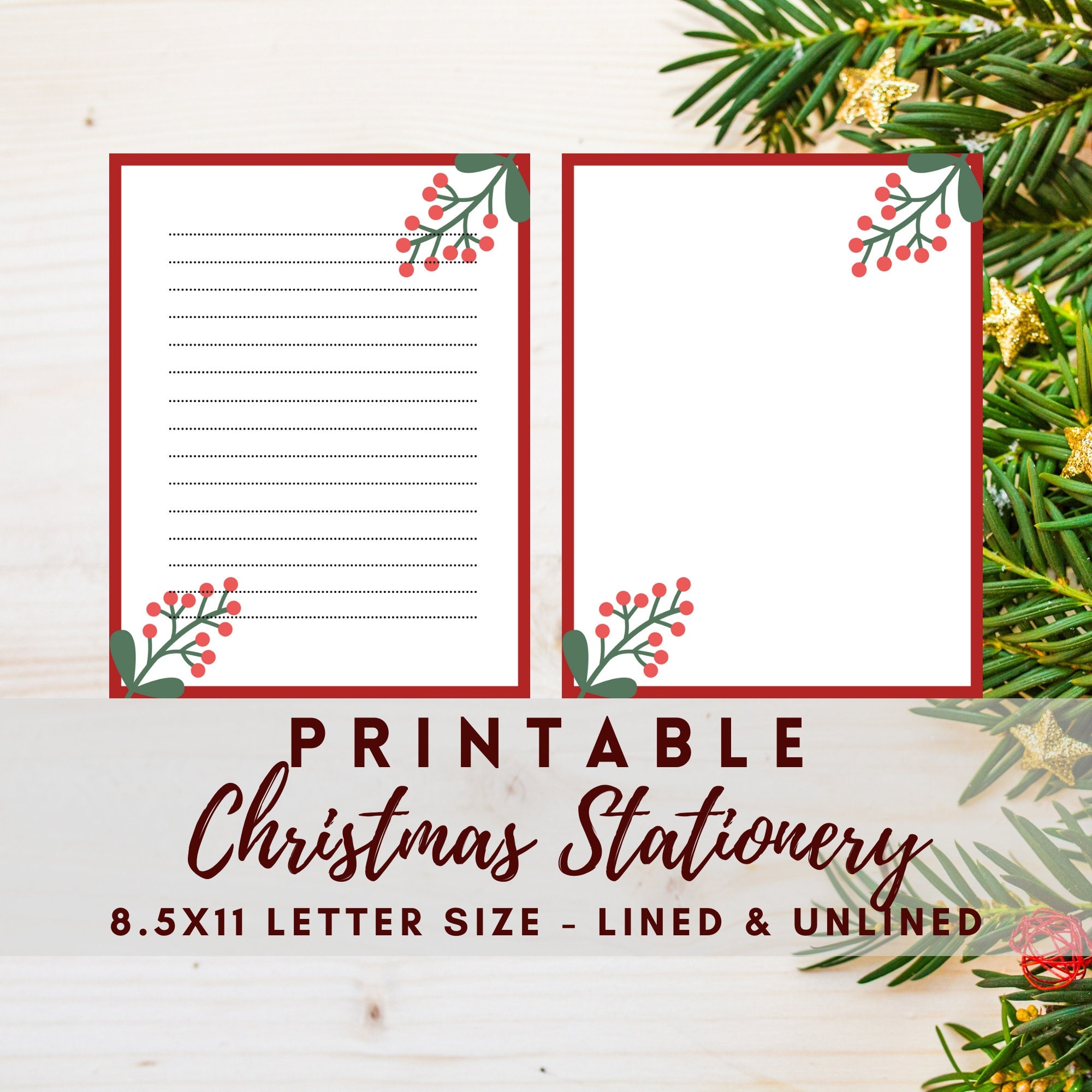 BEST VALUE 1 Printable Christmas Stationery Paper Instant Download Christmas Letter Writing Paper Lined Unlined Paper US Letter 8 5x11 Etsy