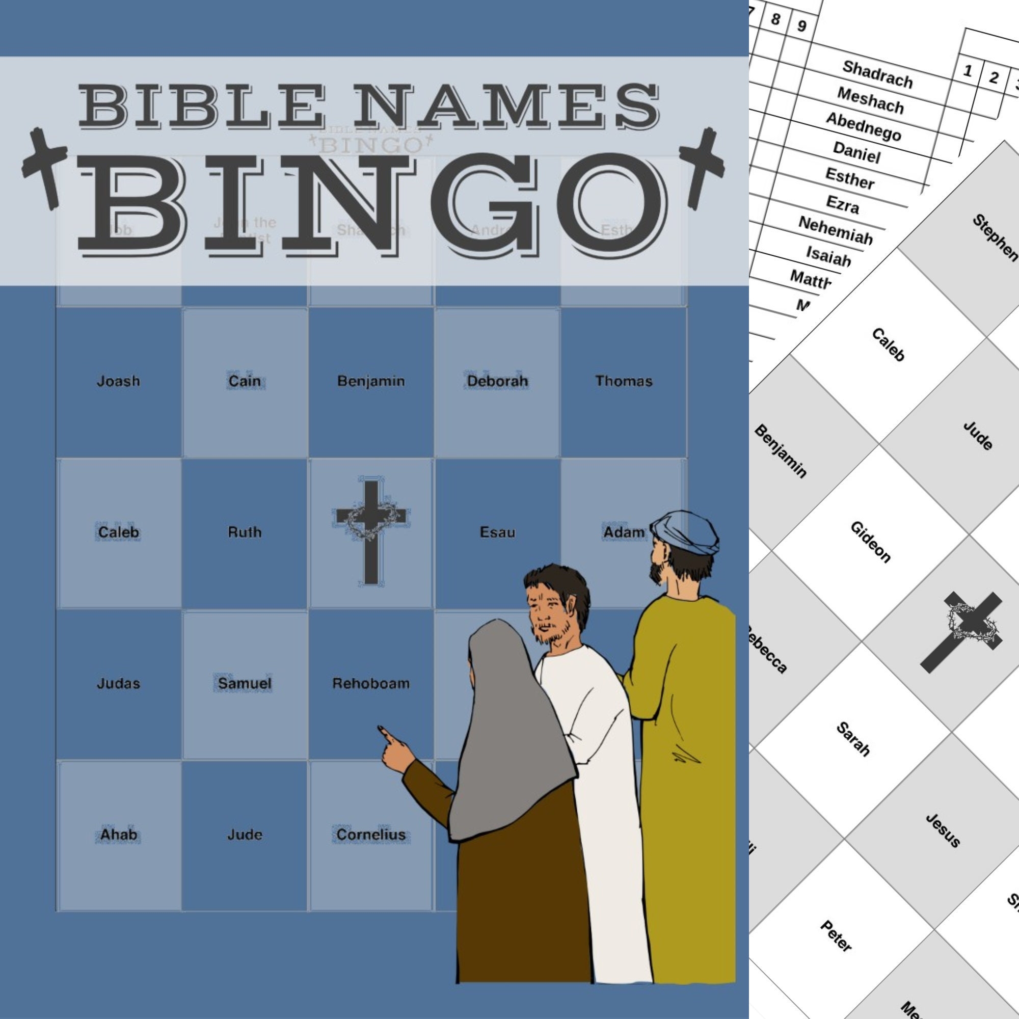 Bible Name Bingo Game 102 Cards Printable Scripture Story Activities Etsy