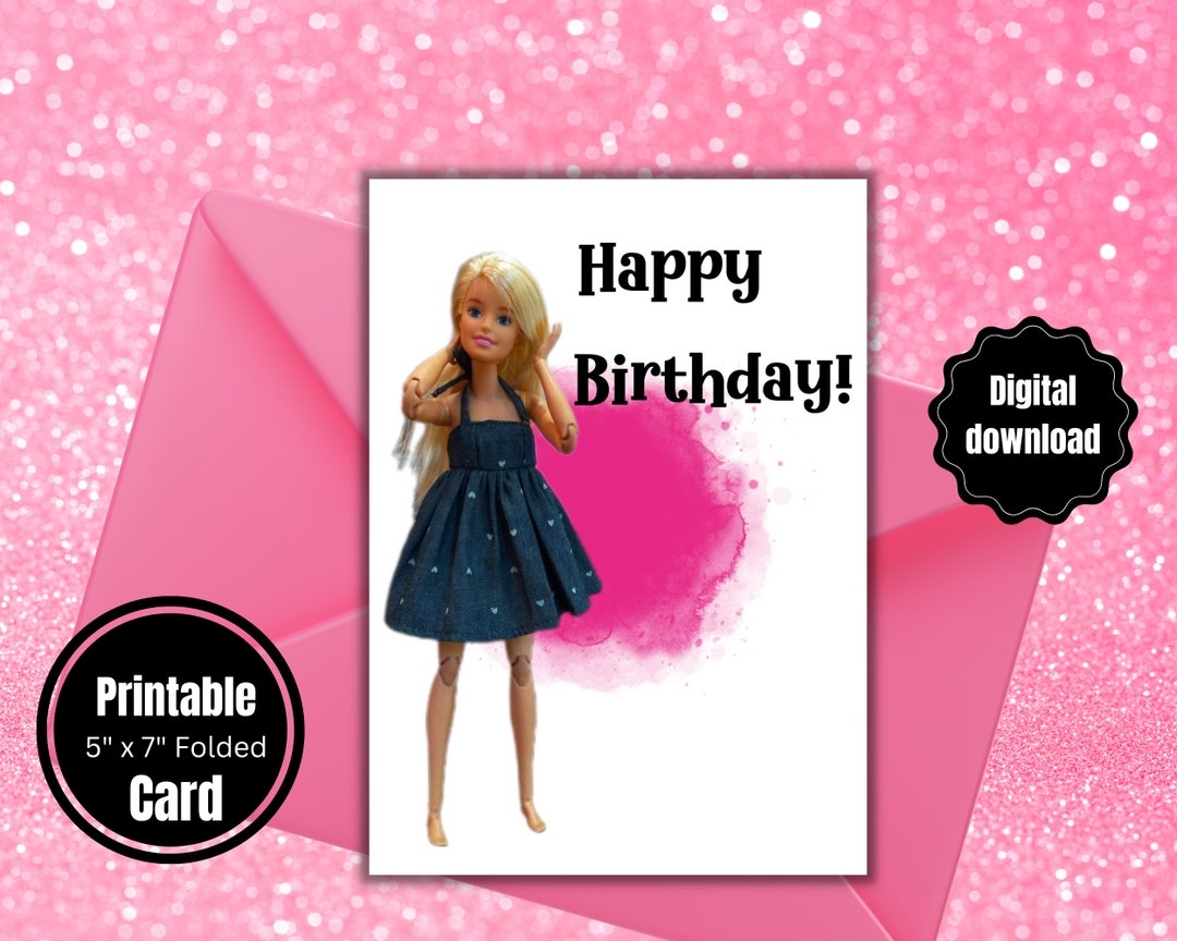 Birthday Card INSTANT DOWNLOAD Personalised Barbie Girl Etsy