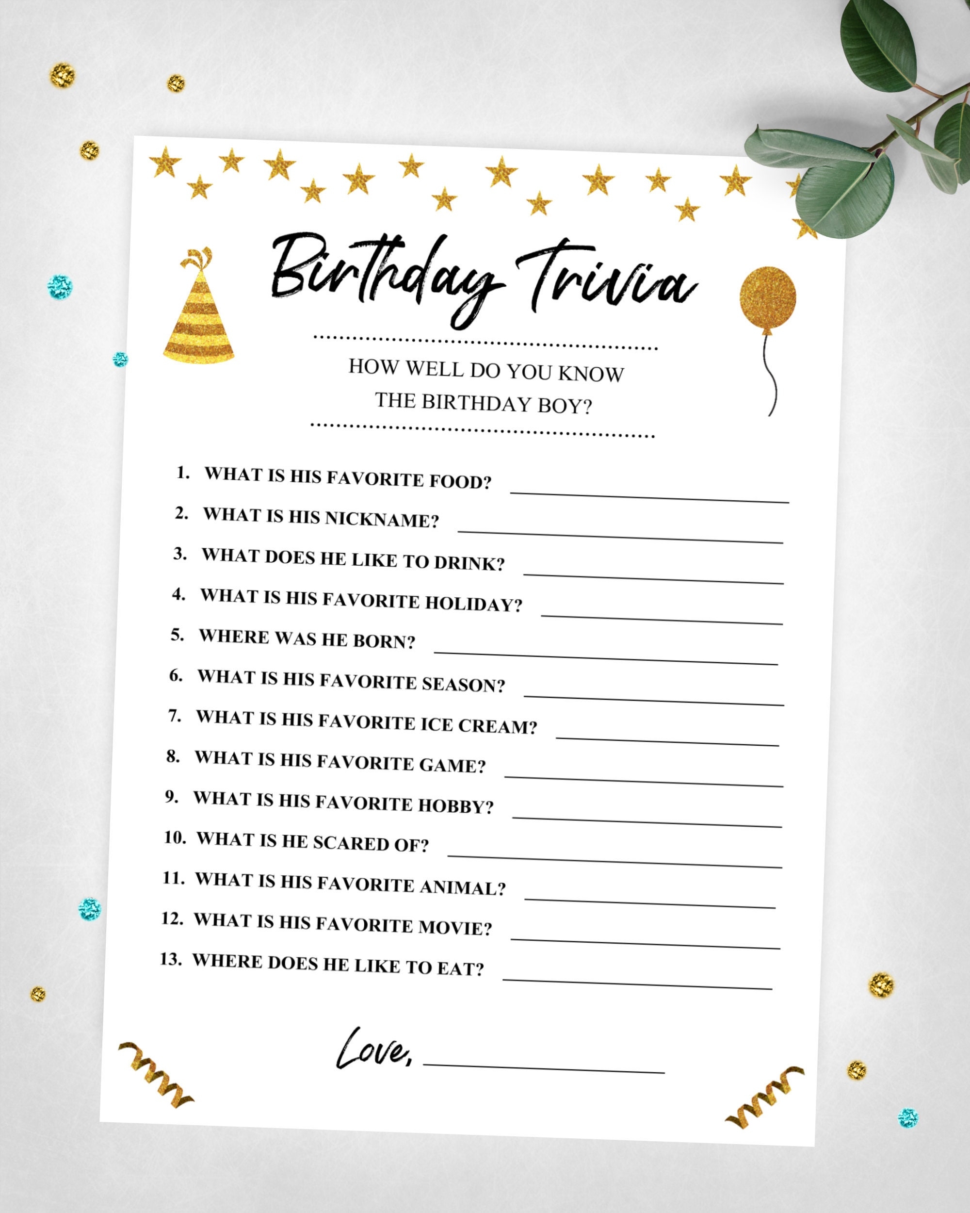 Birthday Trivia How Well Do You Know Me Gold Party Game Teen Tween Boy Birthday Game Instant Digital Download Printable Game Keepsake Etsy