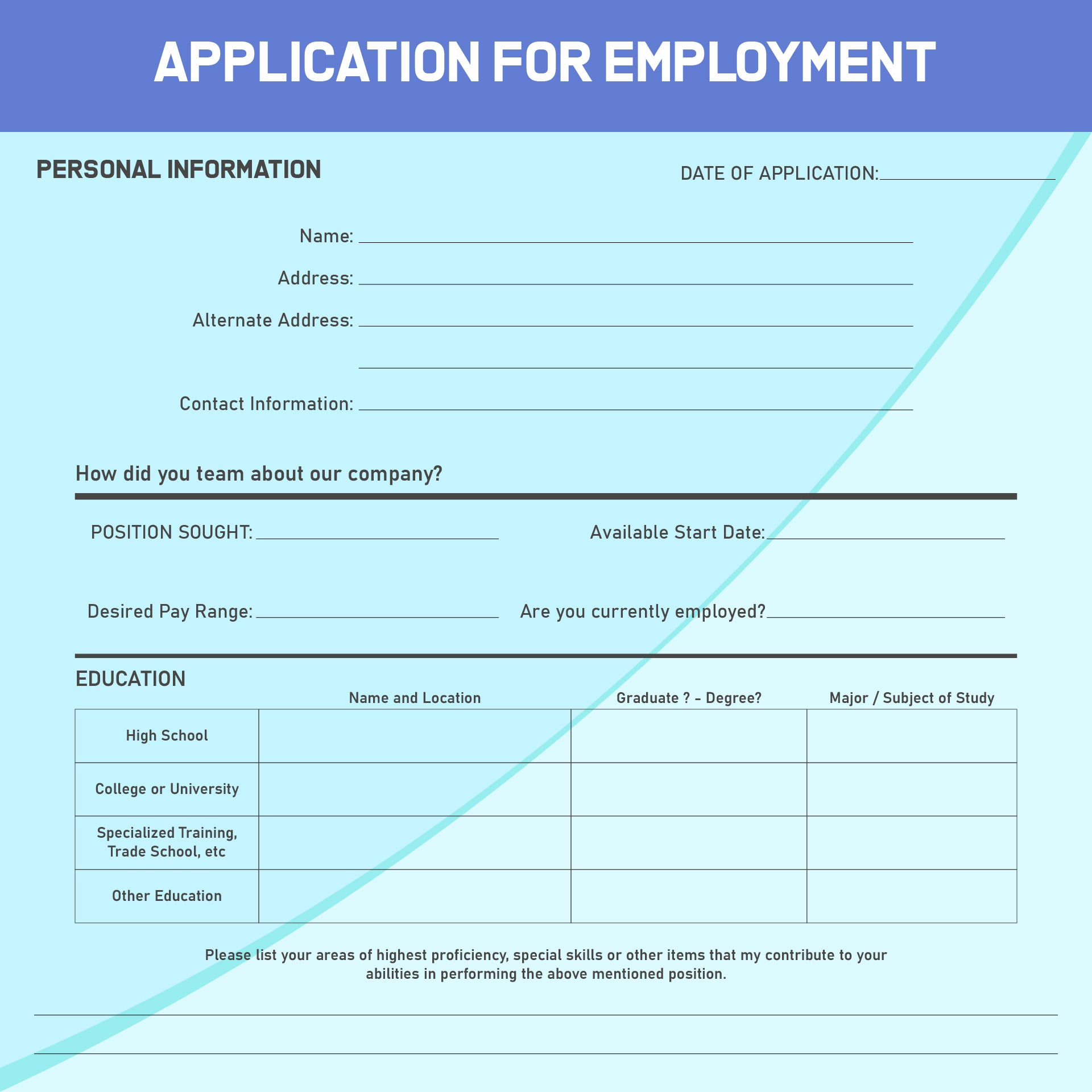Free Job Application Forms Printable