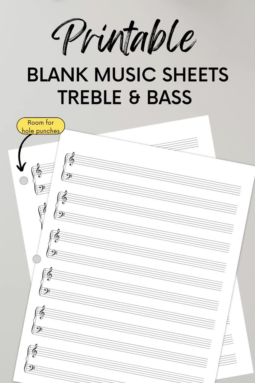 Blank Sheet Music Printable Manuscript Paper Printable Blank Music Notation Sheet Bass Clef Treble Clef Staff Teacher Resource Student PDF Etsy