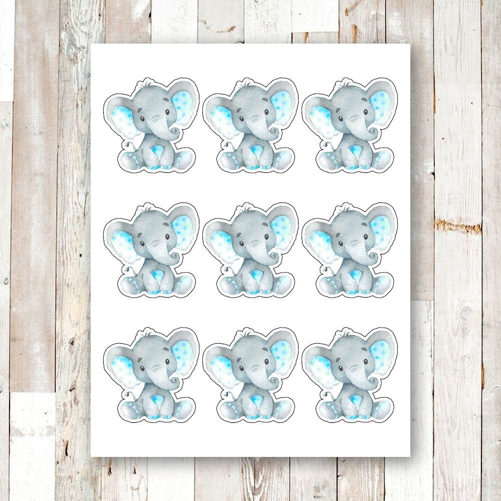 Blue Elephant Baby Shower Cupcake Topper Printable Elephant Cake Topper Boy Baby Shower Printable Cake Topper Blue Baby Shower Topper