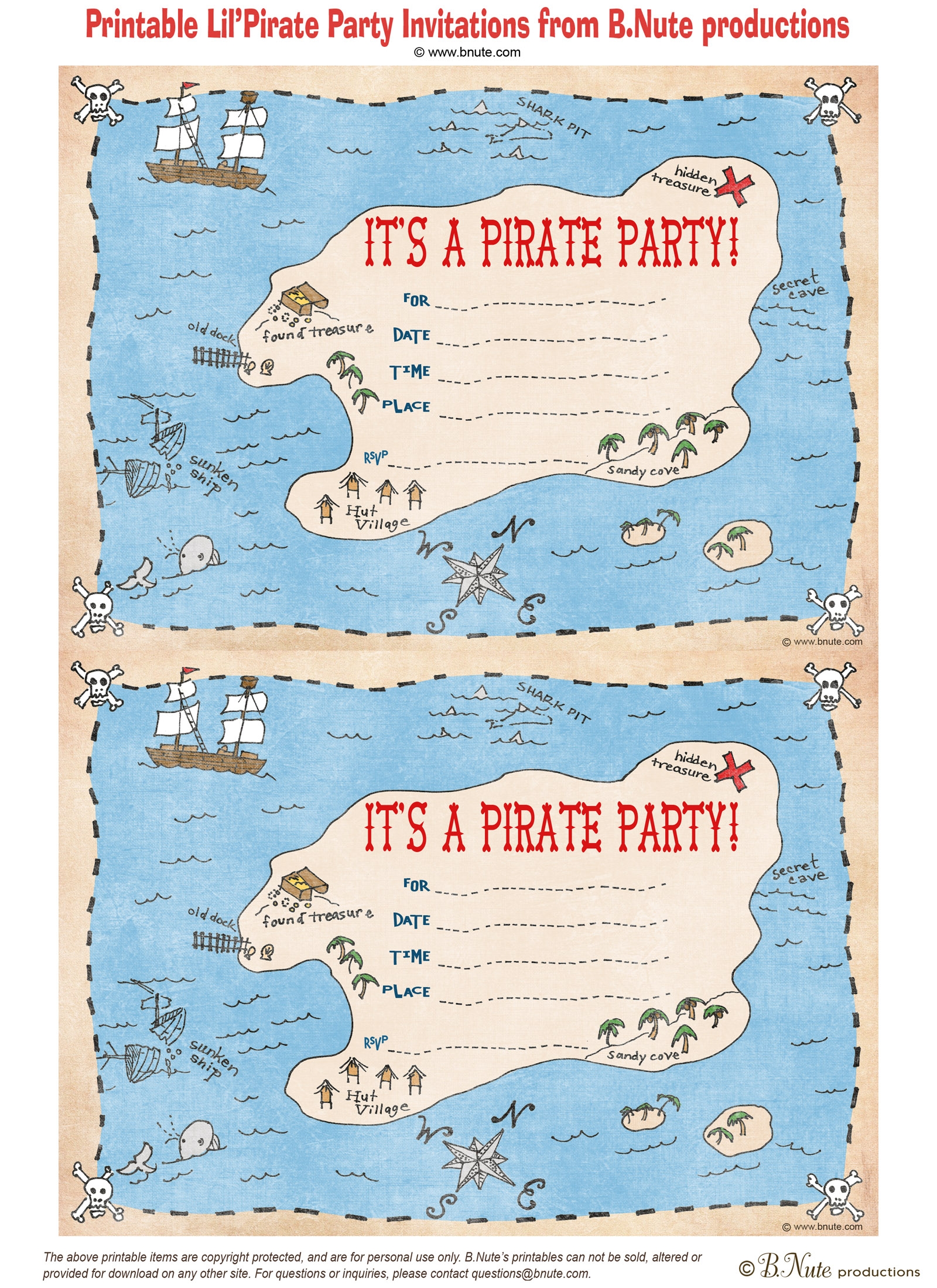 Pirate Birthday Invitations Free Printable