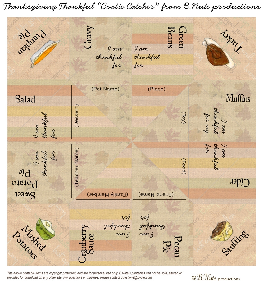 Thanksgiving Cootie Catcher Free Printable