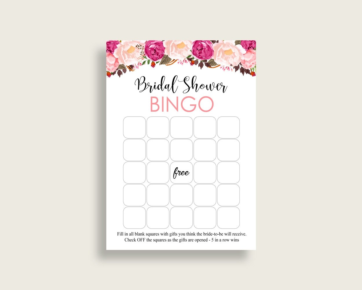 Free Printable Bridal Shower Bingo