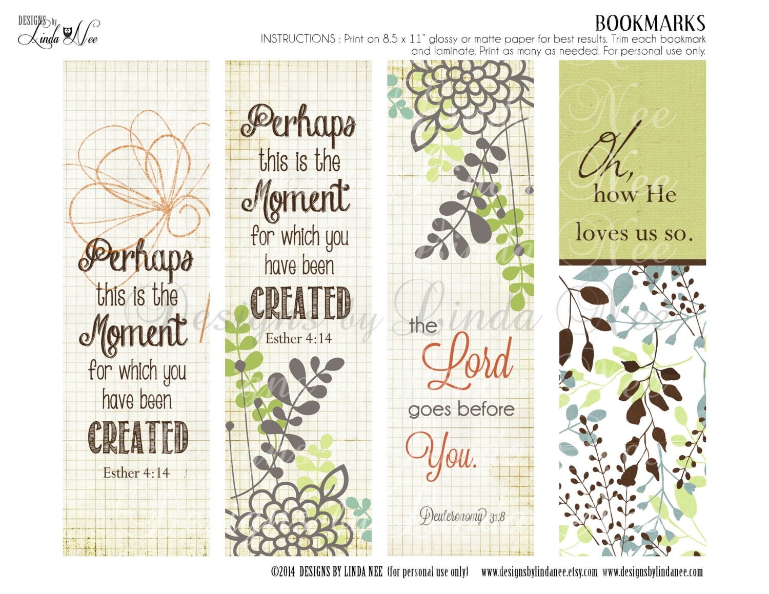 BOOKMARKS Printable Christian Scripture 7 BOOKMARKS Instant Download Christ Esther God DIY Craft Christian Reading Etsy
