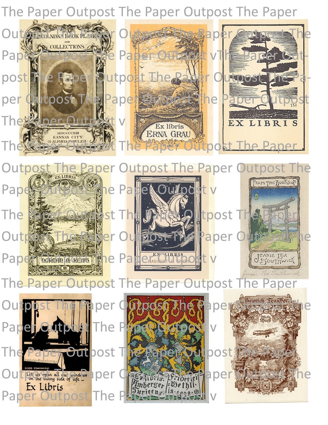 Bookplates Vintage Digital Printable Kit Digital Kit Digikit Book Plate Book Plates Pictures Ex Libris Ex Libris Images Paper Outpost Etsy