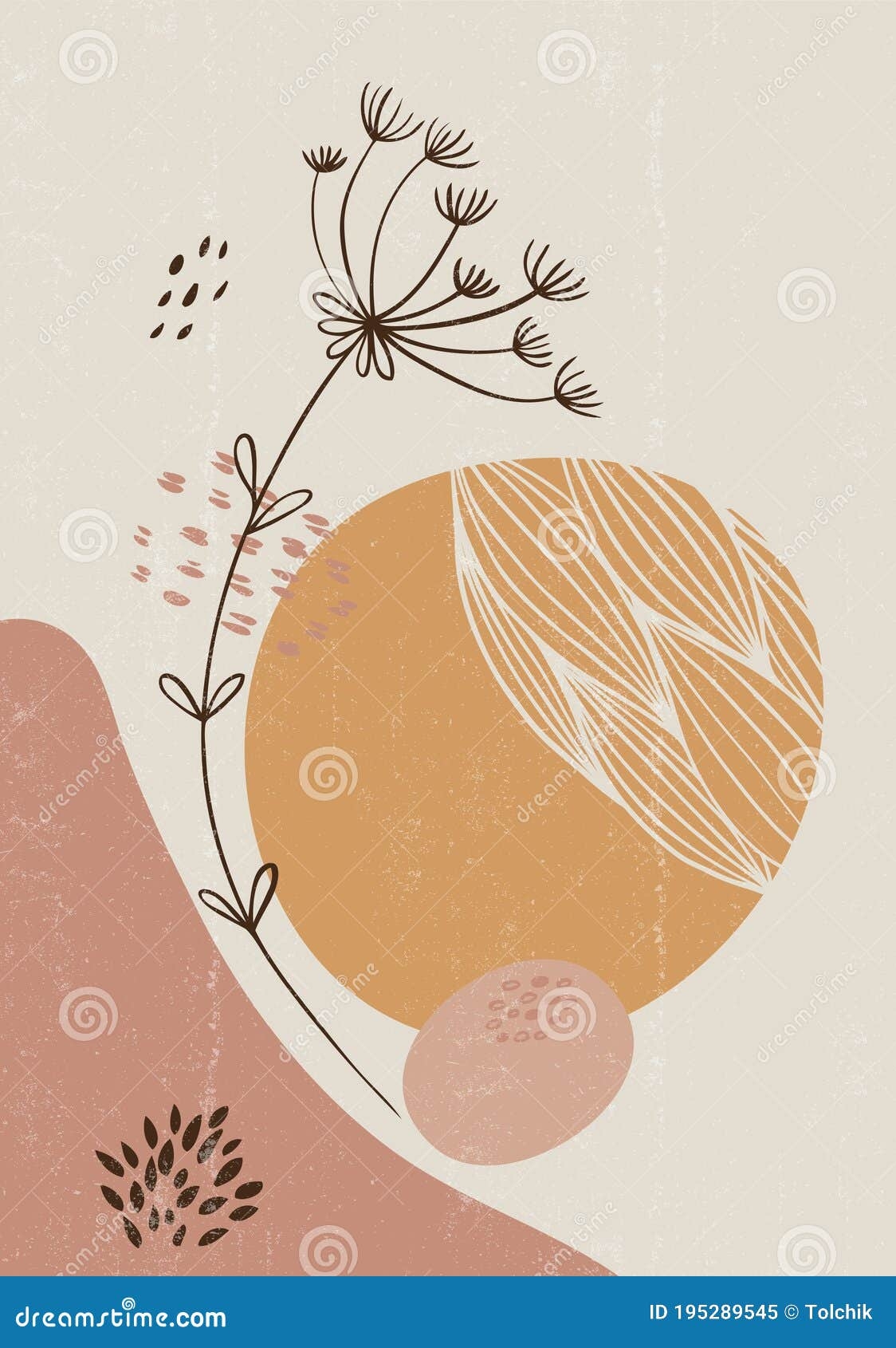 Botanical Print Boho Minimalist Printable Wall Art Stock Vector Illustration Of Plant Scandinavian 195289545