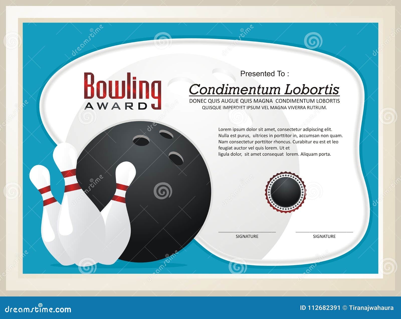 Bowling Certificate Award Template Vector Stock Vector Illustration Of Colorful Ball 112682391