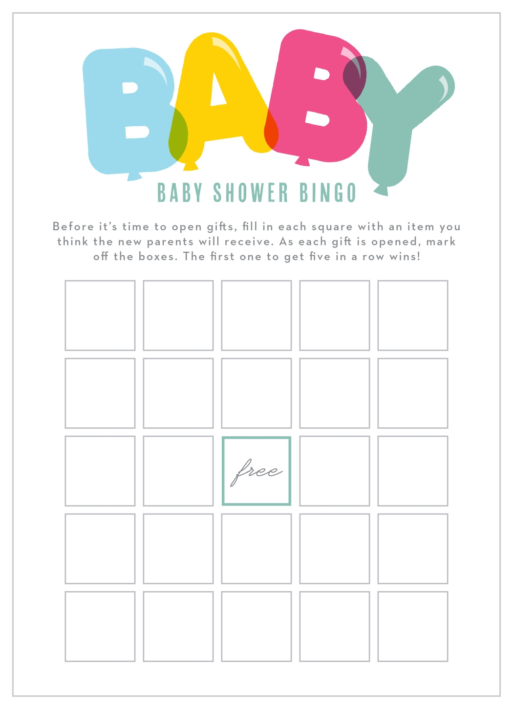 Free Printable Baby Shower Bingo