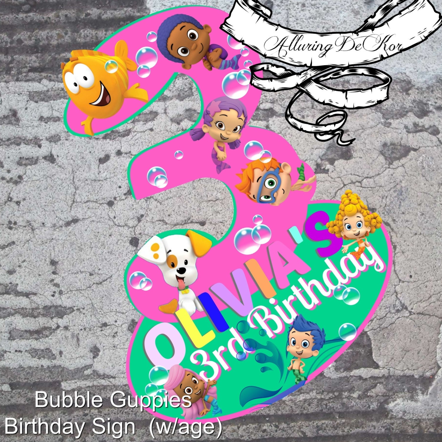Bubble Guppies Birthday Sign W age Etsy