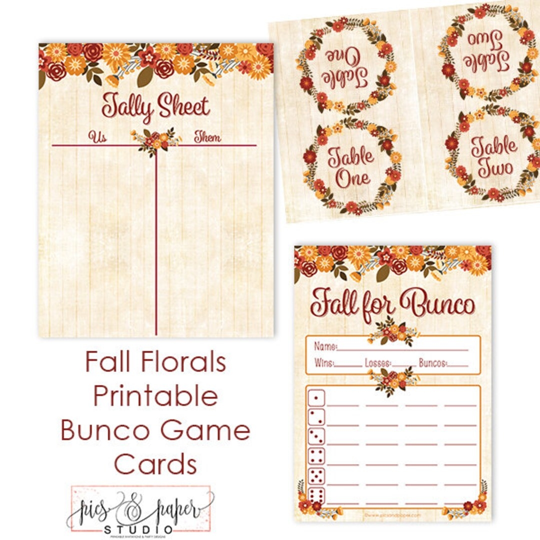 Bunco Score Card Fall For Bunco Fall Theme With Fall Flowers Thanksgiving Theme Printable Score Sheet Instant Download Etsy