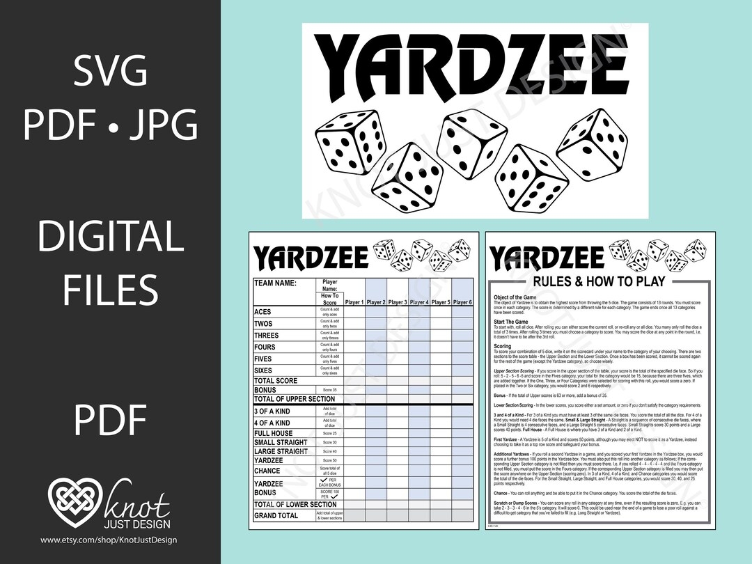 BUNDLE Yardzee Digital Logo Score Card Rules Printable Instant Download Digital Cut File PDF Score Sheet SVG Cricut Yard Games Etsy
