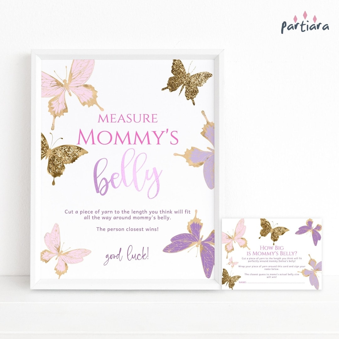 Butterfly Baby Shower Game How Big Is Mommy s Belly Game Sign Decor And Note Cards Guessing Game Editable Template DIY Printable Download P6 Etsy