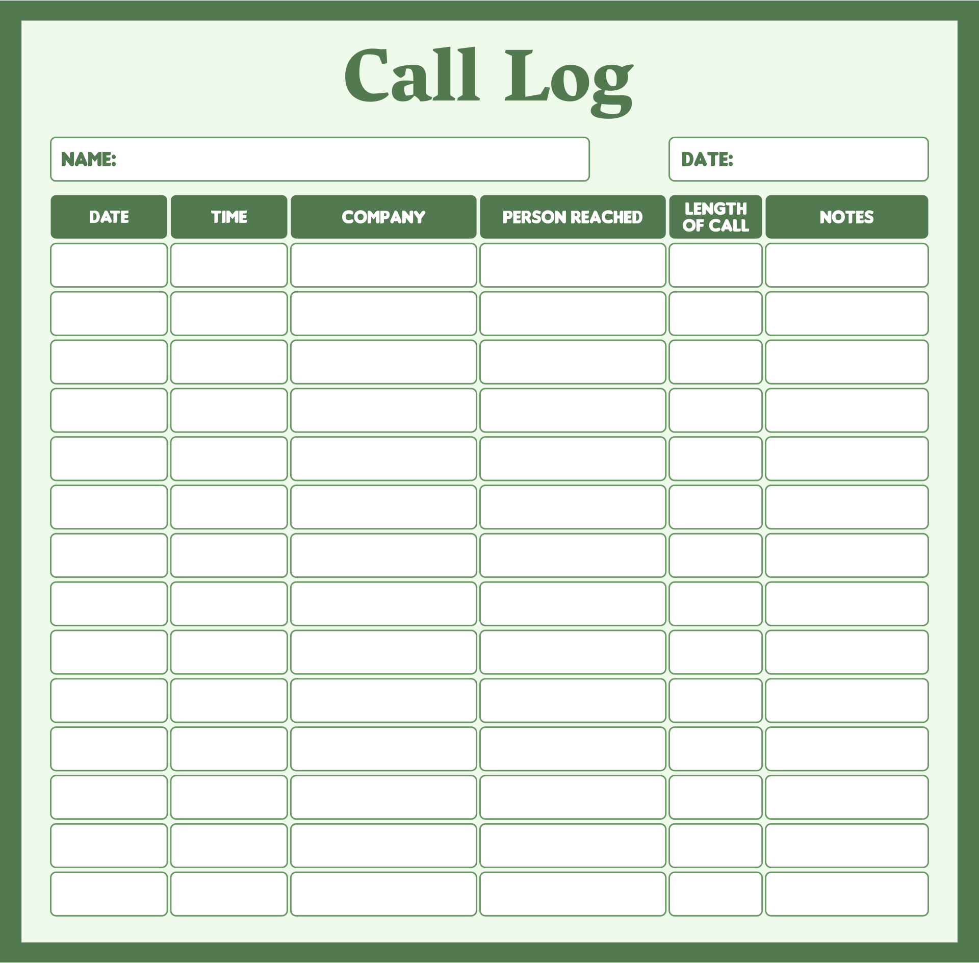 Call Log Template 7 Free PDF Printables Printablee
