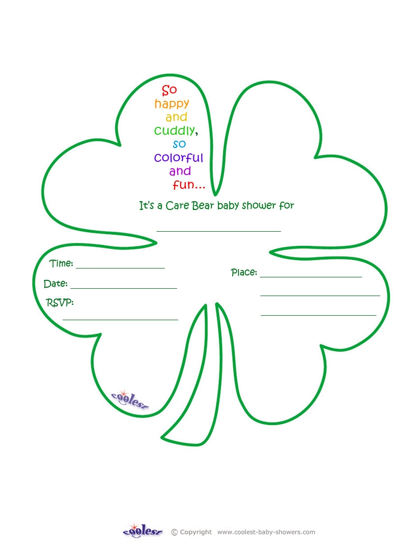 Care Bears Baby Shower Four Leaf Clover Invitation Coolest Free Printables