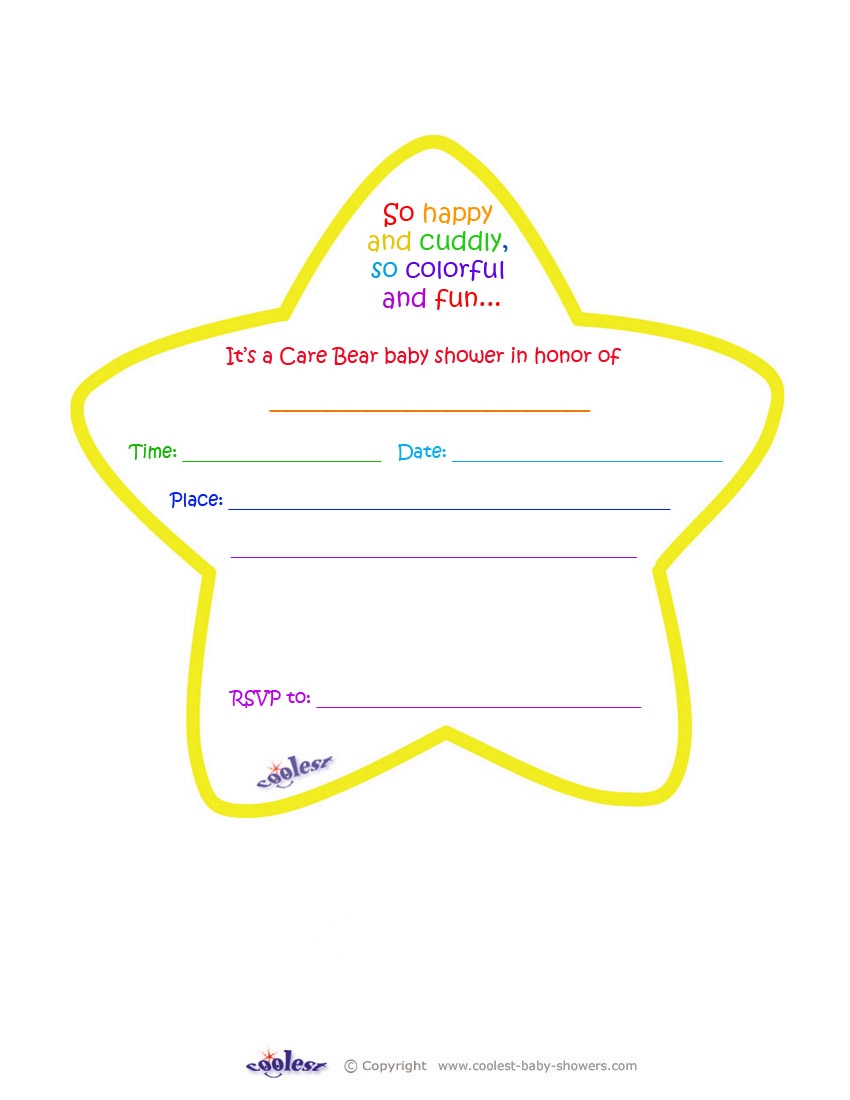 Care Bears Baby Shower Yellow Star Invitation Coolest Free Printables