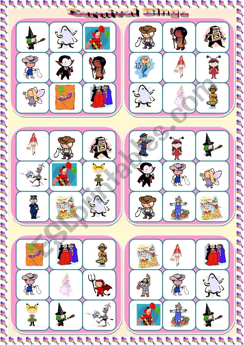 Carnival Bingo ESL Worksheet By Eve25