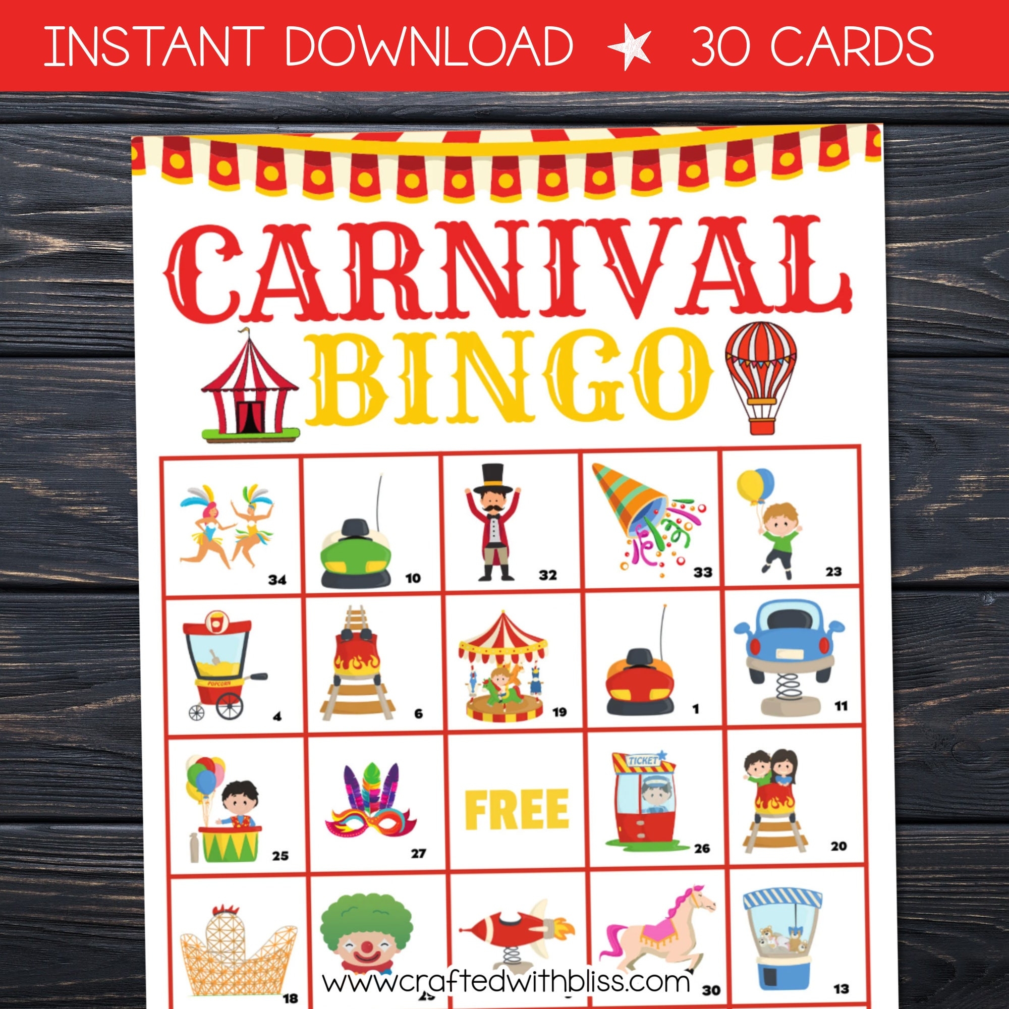 Carnival Bingo For Kids Carnival Bingo Birthday Party Carnival Classroom Bingo Game Carnival Kindergarten Bingo Activity Carnival Party Etsy
