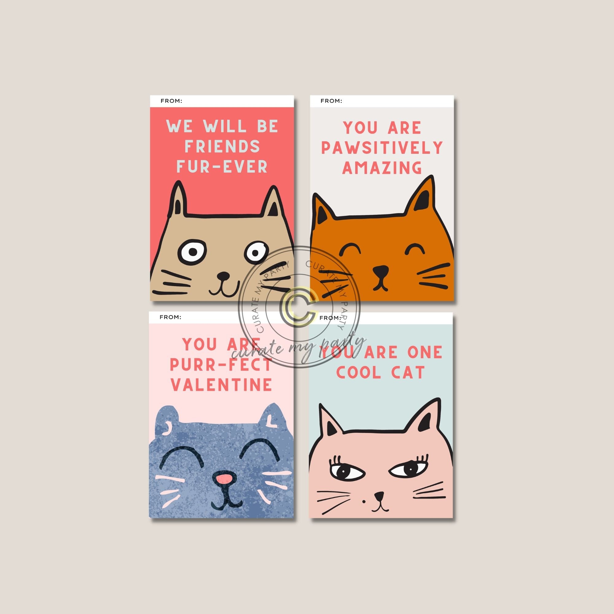 Cat Pun Valentine s Day Kids Cards Printable Instant Download Etsy