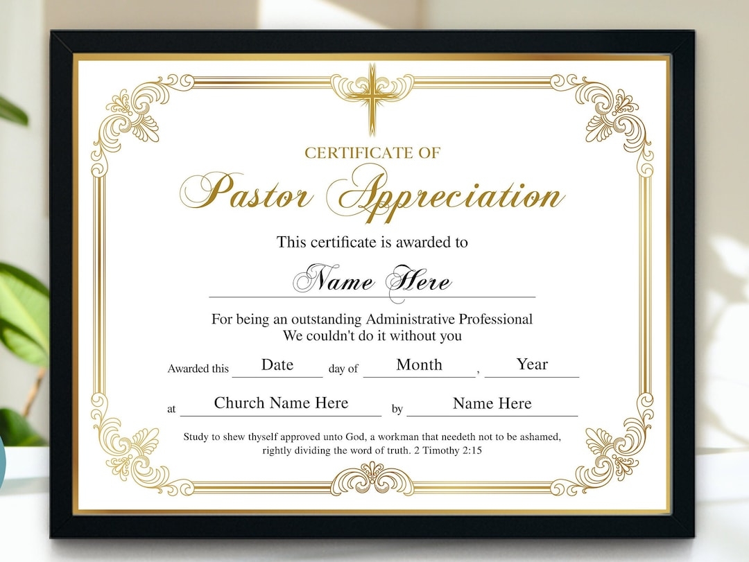 Certificate Of Appreciation 11x8 5 Pastor Appreciation Certificate Editable Printable Certificate Template Appreciation Gift Certificate Etsy