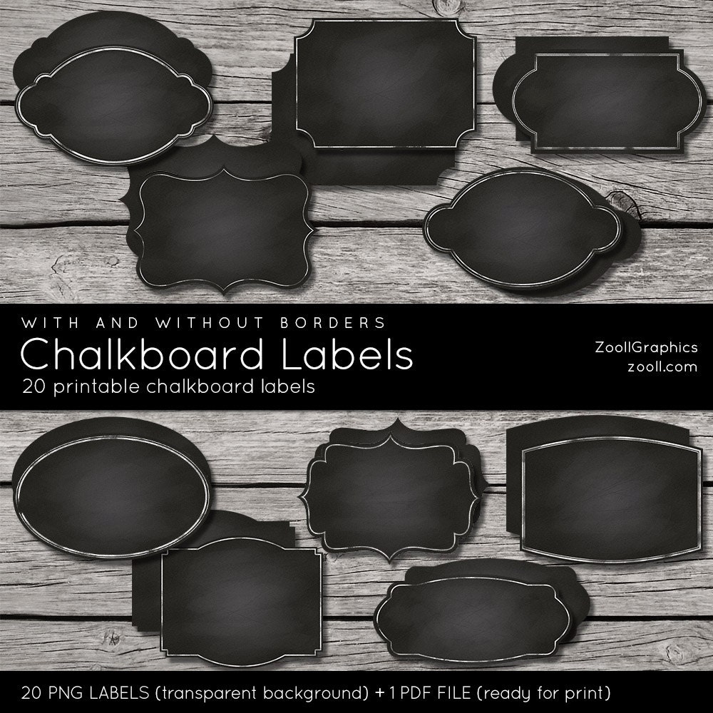 Chalkboard Labels With And Without Borders Printable 20 Png Labels 1 PDF Commercial Use INSTANT DOWNLOAD Etsy