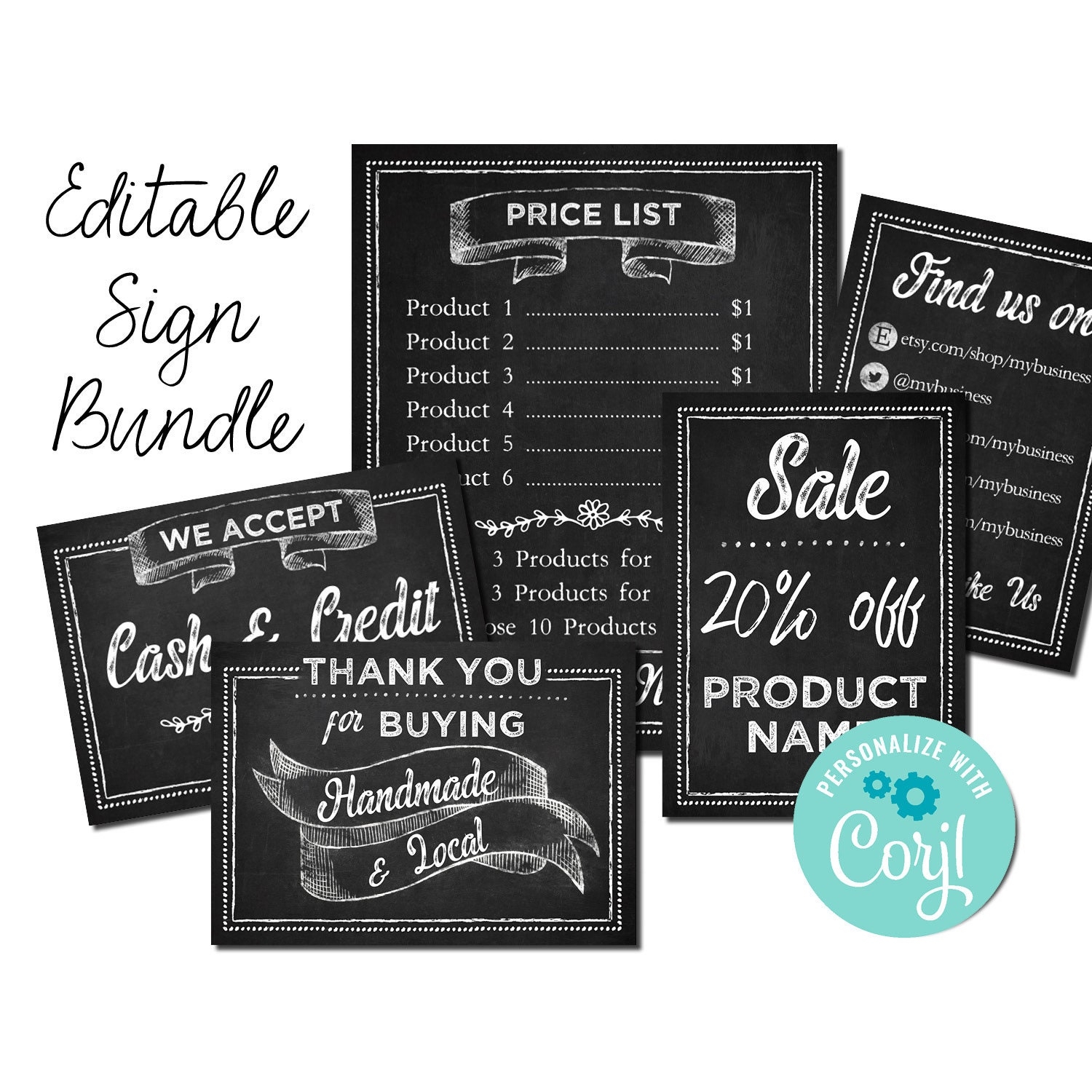 Chalkboard Sign Template Bundle Small Business Price Sign For Farmer s Market Arts Show Craft Fair Farms Edit Online Download Print Etsy