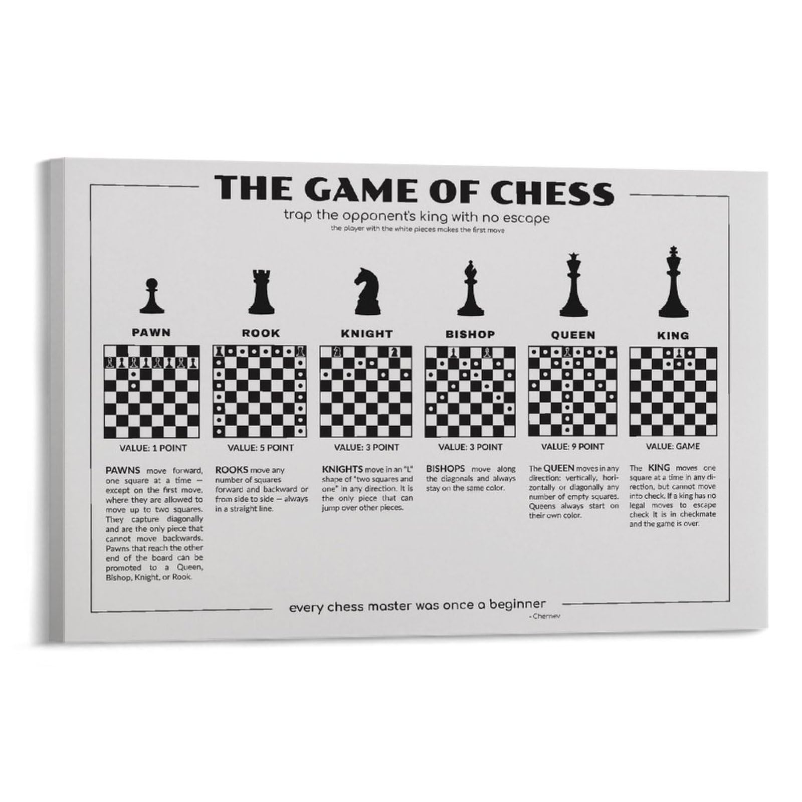 Chess Beginners Cheat Sheet Poster Chess Piece Rules Poster Canvas Wall Art Poster Print Picture Paintings For Living Room Bedroom Office Decoration Canvas Poster Art Gift For Family Friends 30x20inc Amazon ca Home