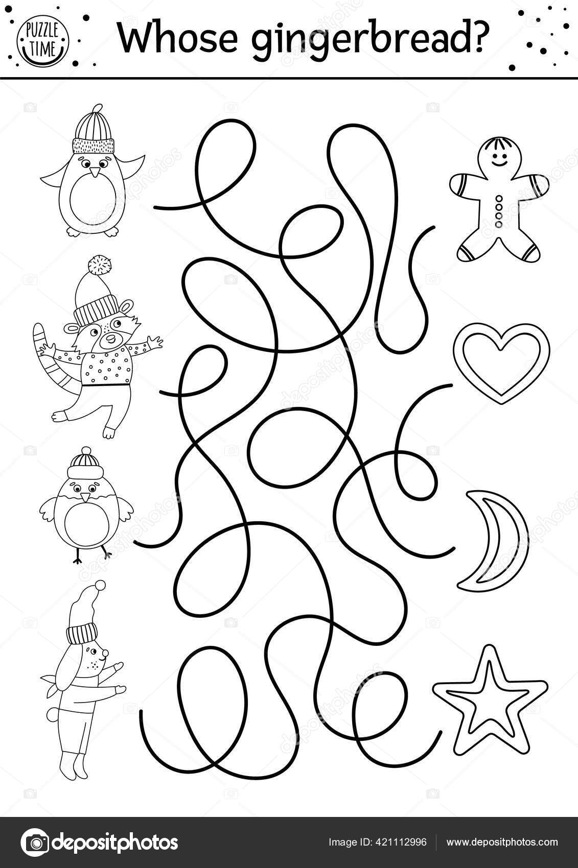 Christmas Black White Maze Children Winter New Year Preschool Printable Stock Vector By LexiClaus 421112996
